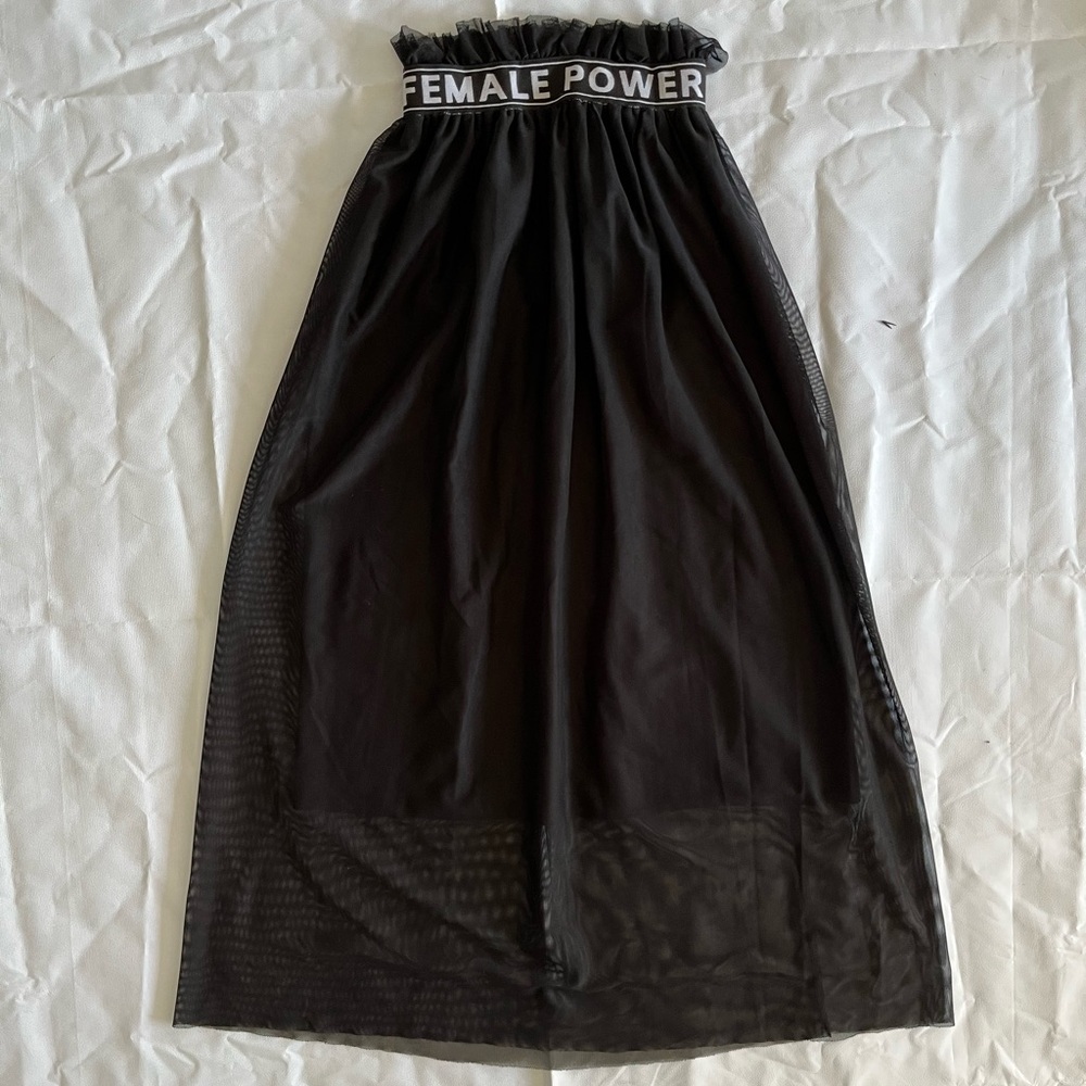 Black chiffon midi skirt with waist bold logo ”FEMALE POWER”, XS